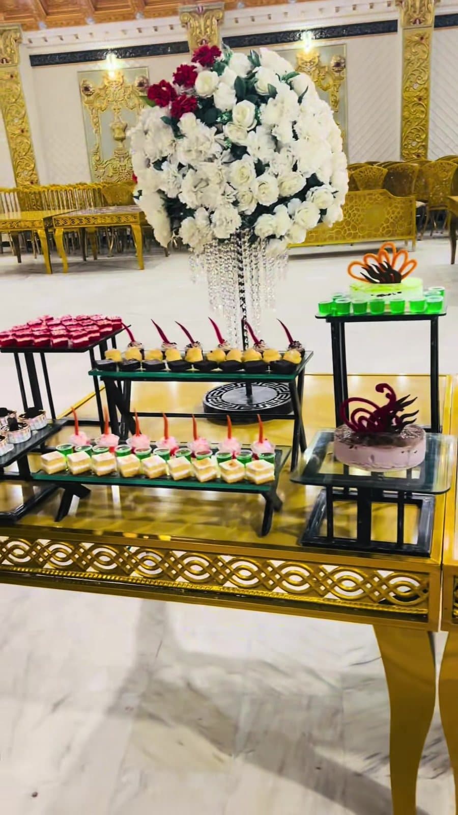 Assorted Dessert Display — Sweet selection arranged alongside banquet dining.