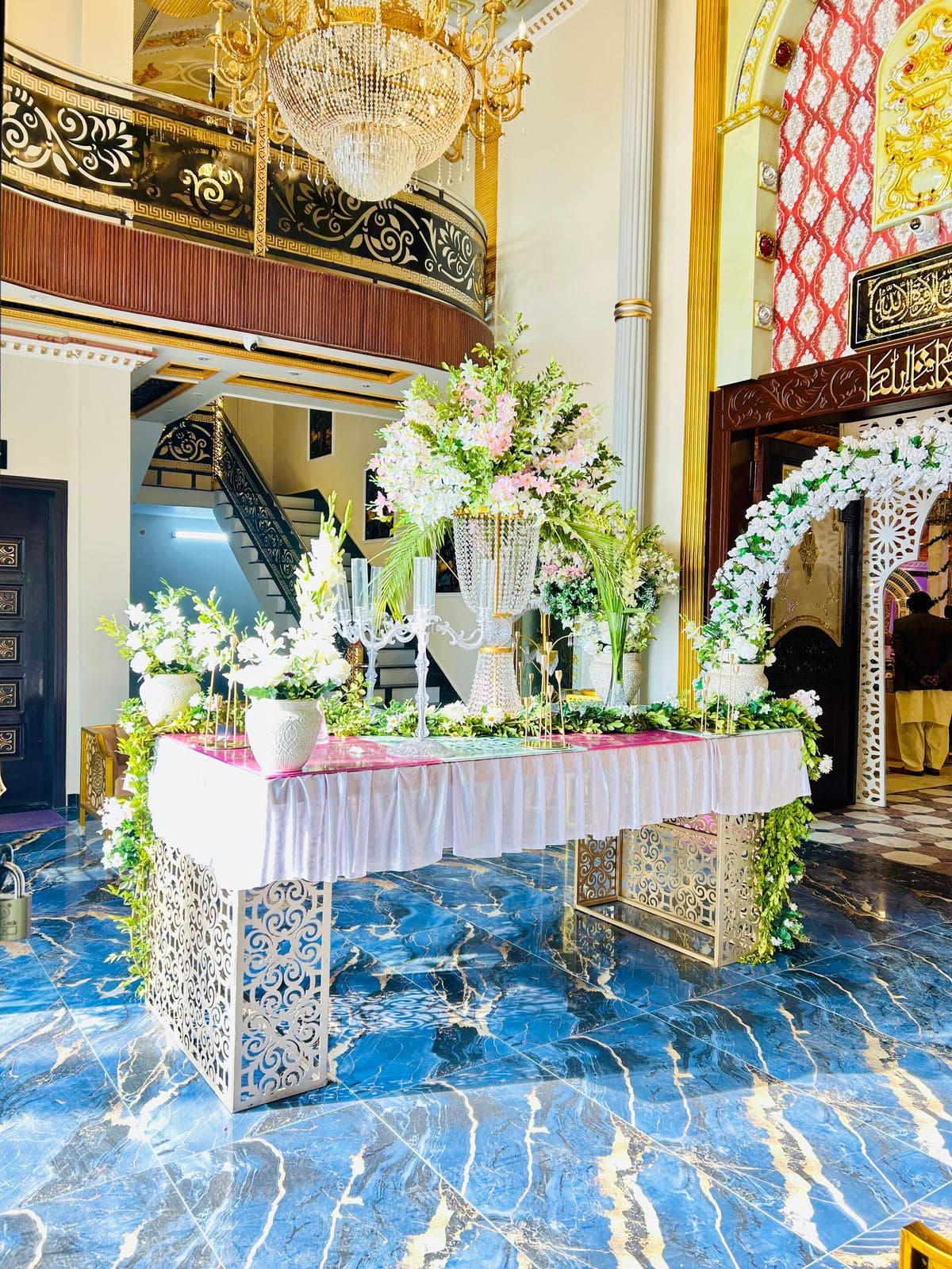 Floral welcome arrangements in the entrance lobby